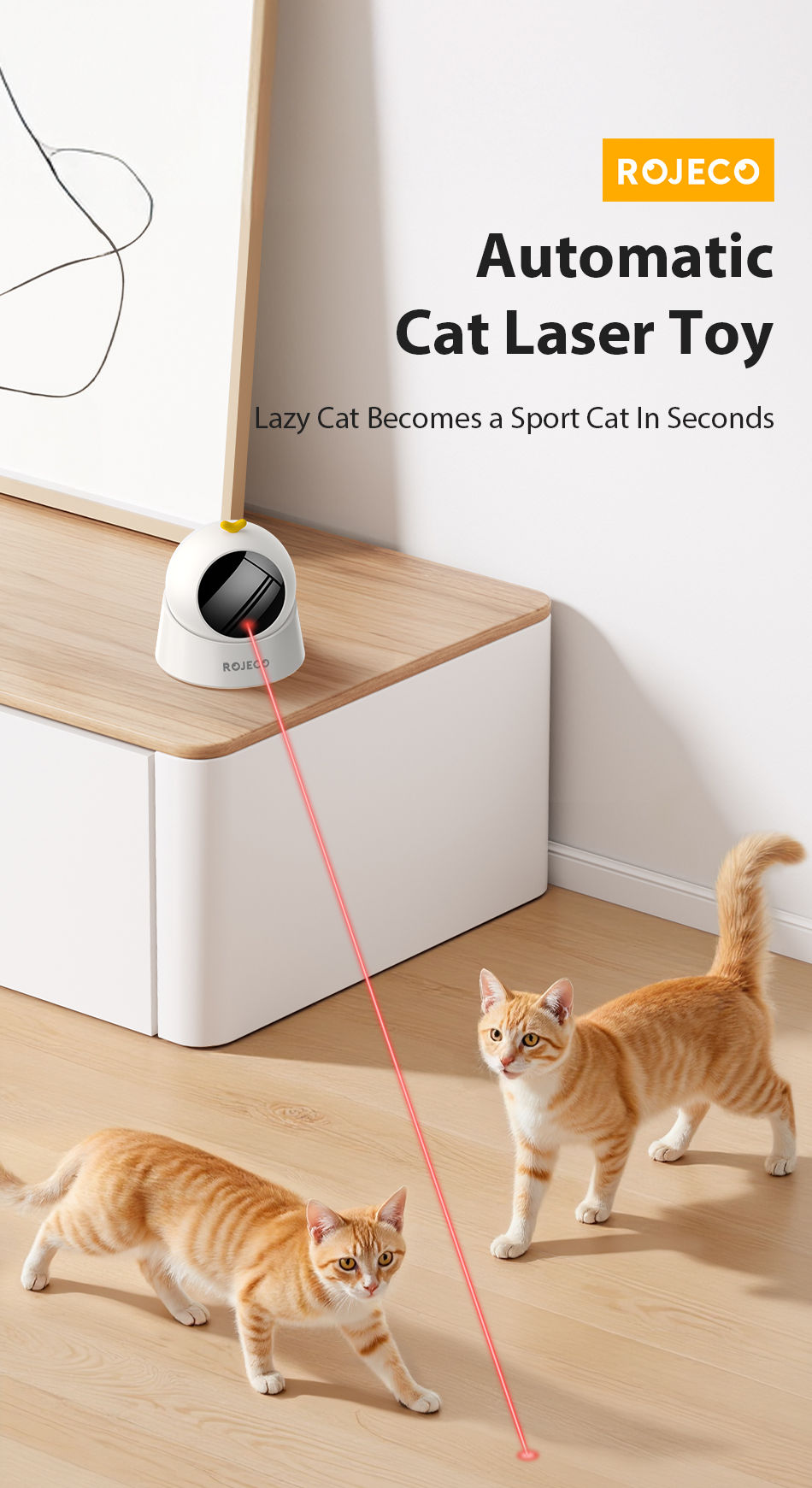 Miniatura: ROJECO Automatic Cat Laser Toy Interactive Adjustable Mode Electric Cat Toy For 