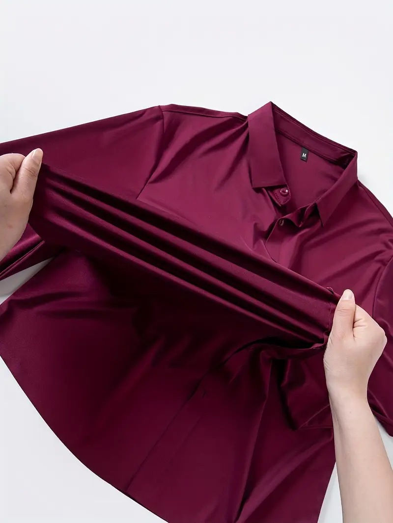 Miniatura: New Design Men's Solid Shirt Long Sleeve Autumn High Elasticity Casual Wrinkle F