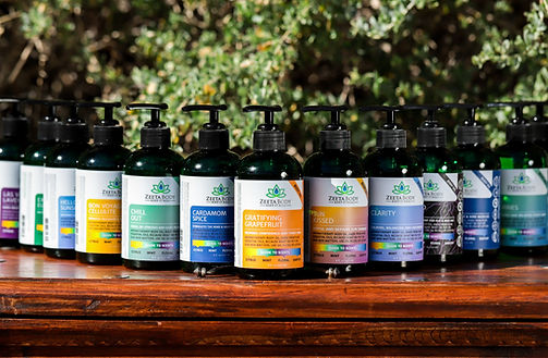 8oz bottles of aromatherapy herb body oil for skin USA made by Zeeta Body
