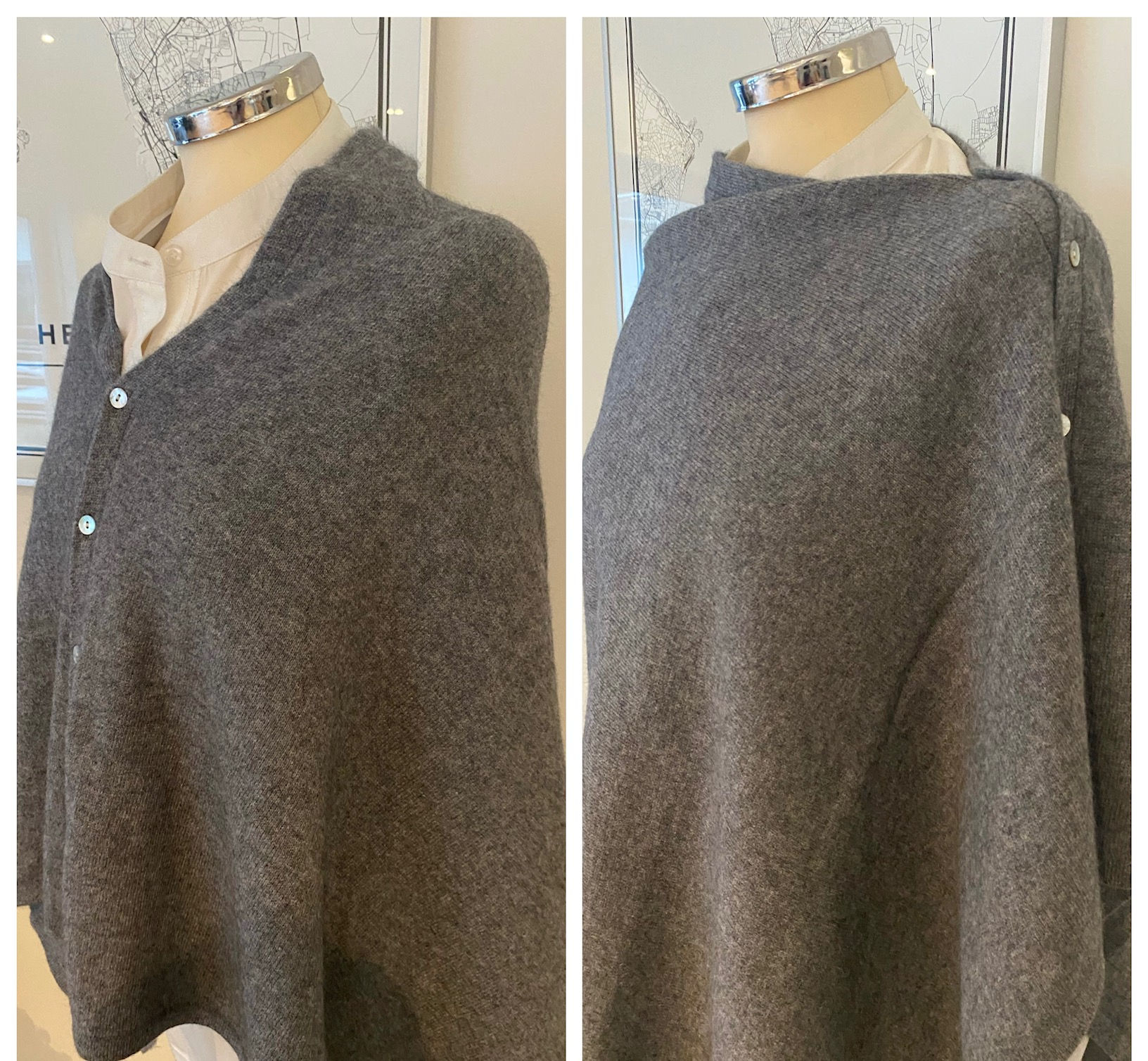 Poncho med dekorativa knappar- Grå