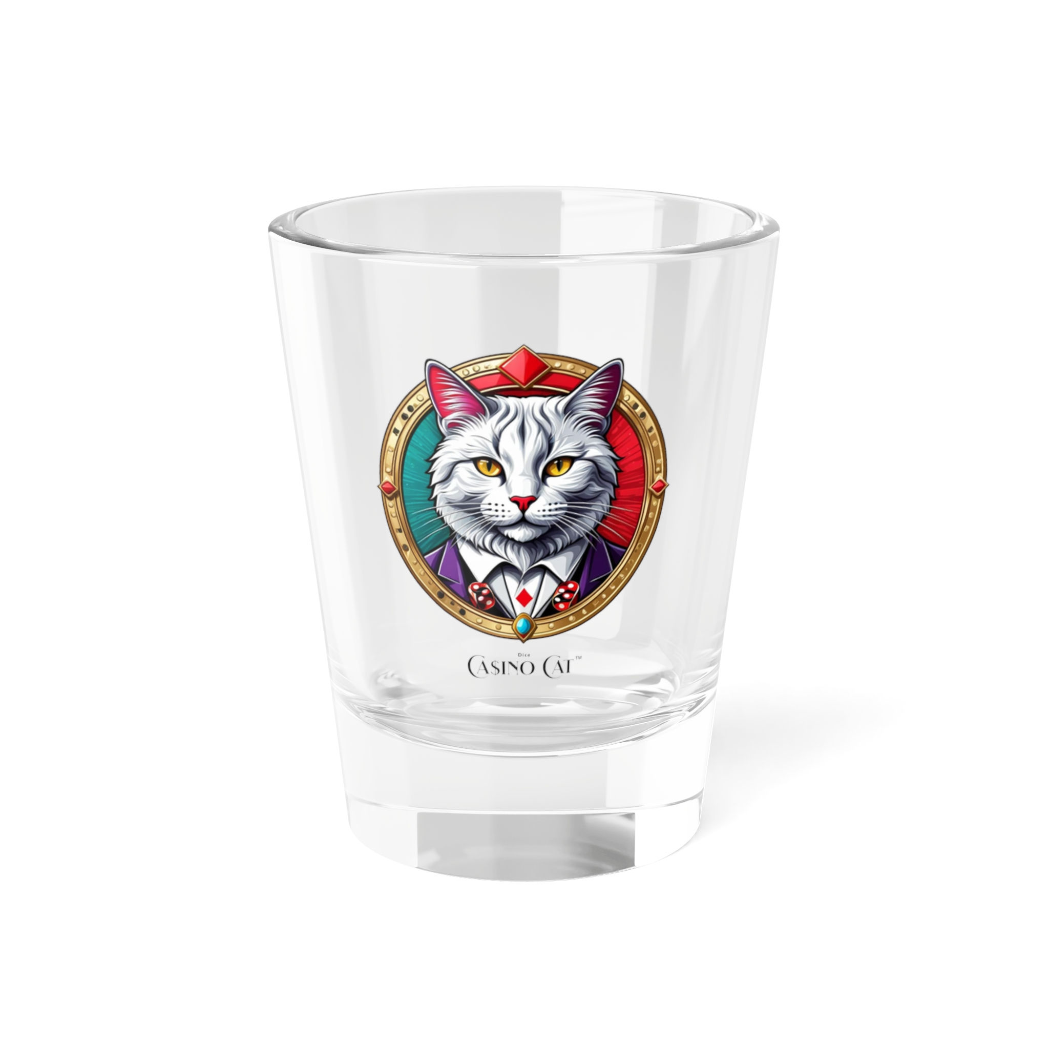 Casino Cat 1.5 oz Shot Glass — Dice