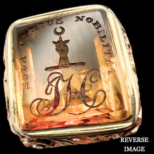Thumbnail: GEORGIAN – Antique INTAGLIO CITRINE  Engraved Motto "Only Virtue Ennobles” FOB