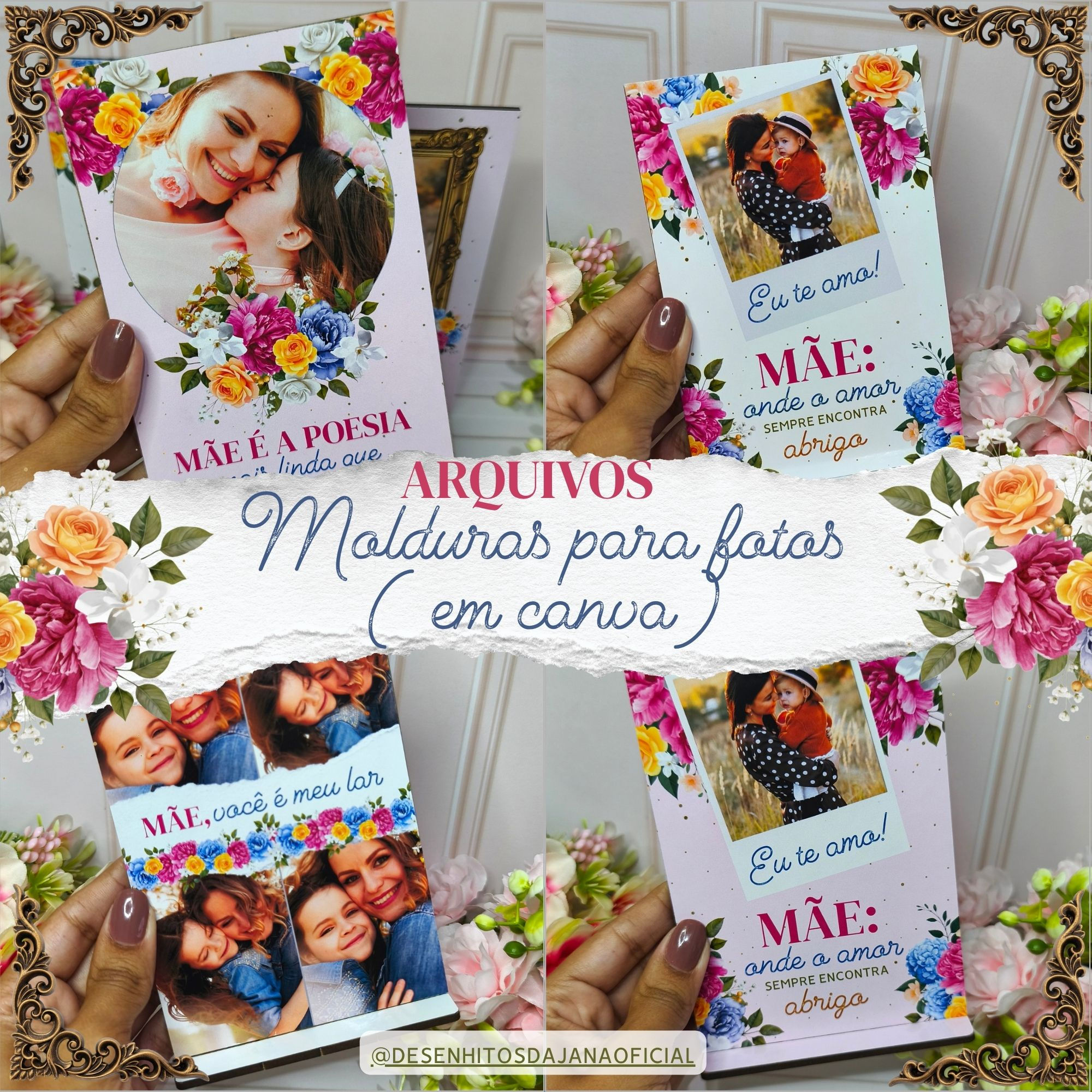 Molduras para fotos editáveis em Canva - Mães 2026