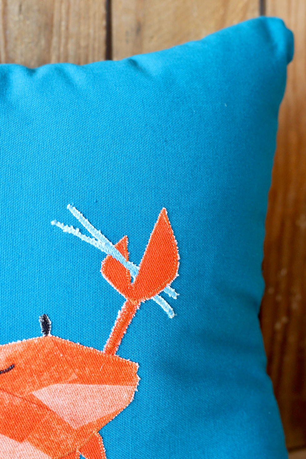 Thumbnail: Kani Crab Appliqué Linen Cushion Cover - Deep Blue