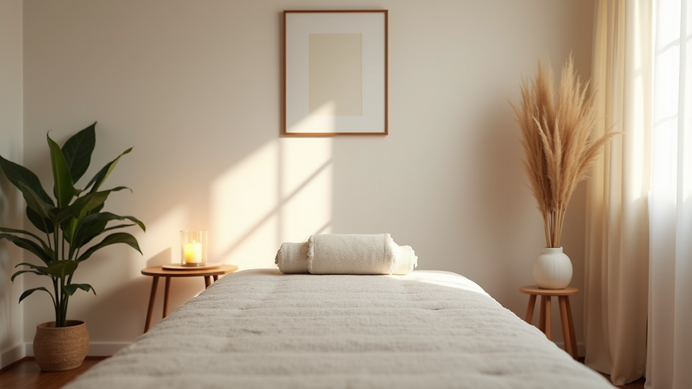 Eye-level view of a serene therapy room with calming decor