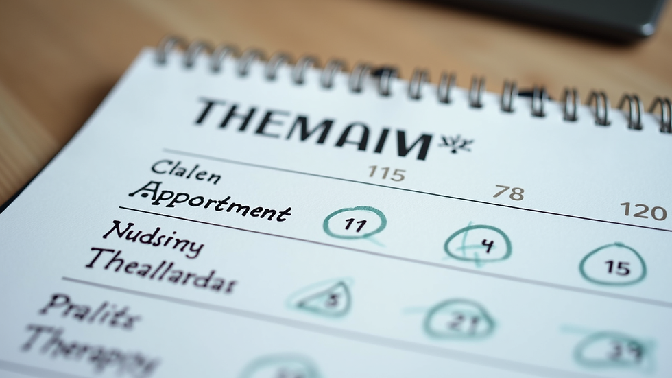 Close-up view of a family calendar with therapy appointments marked