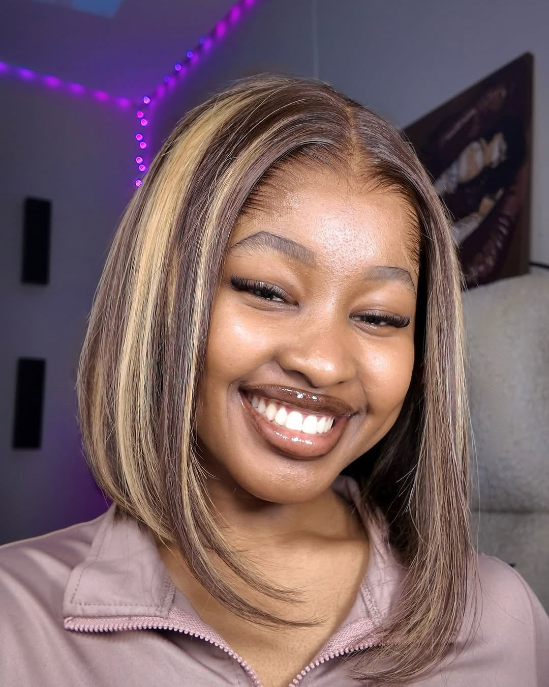 Brazilian double drawn piano bob with hd lace lagos hairline