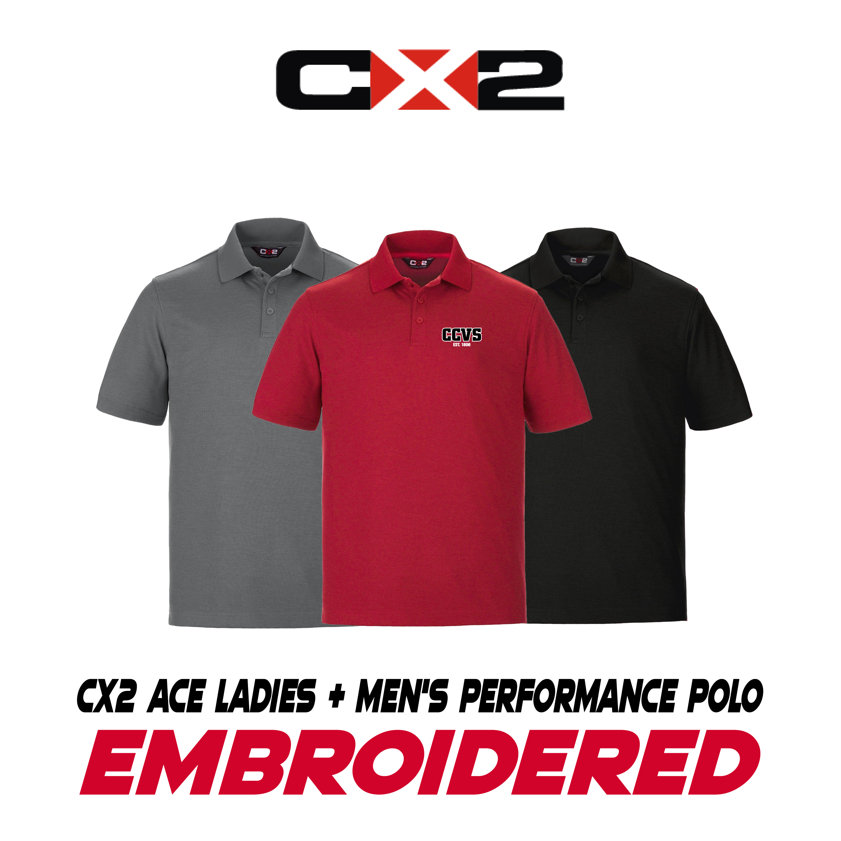 Embroidered CX2  Ace - Pique Mesh Performance  Polo