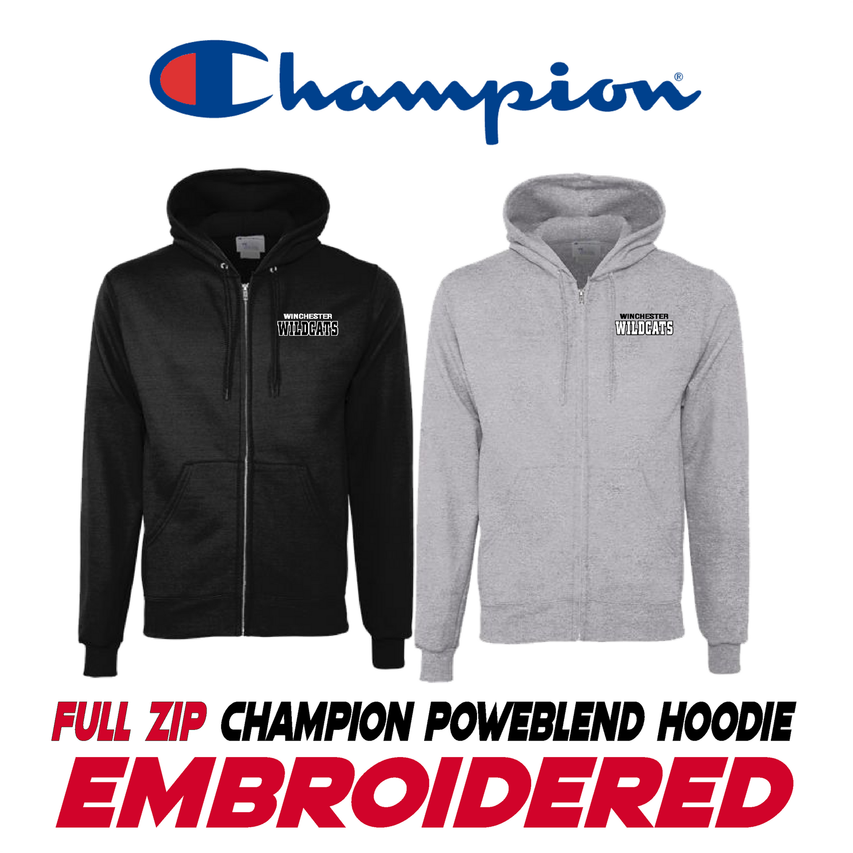 FULL ZIP  Embroided Champion Powerblend Hoodie