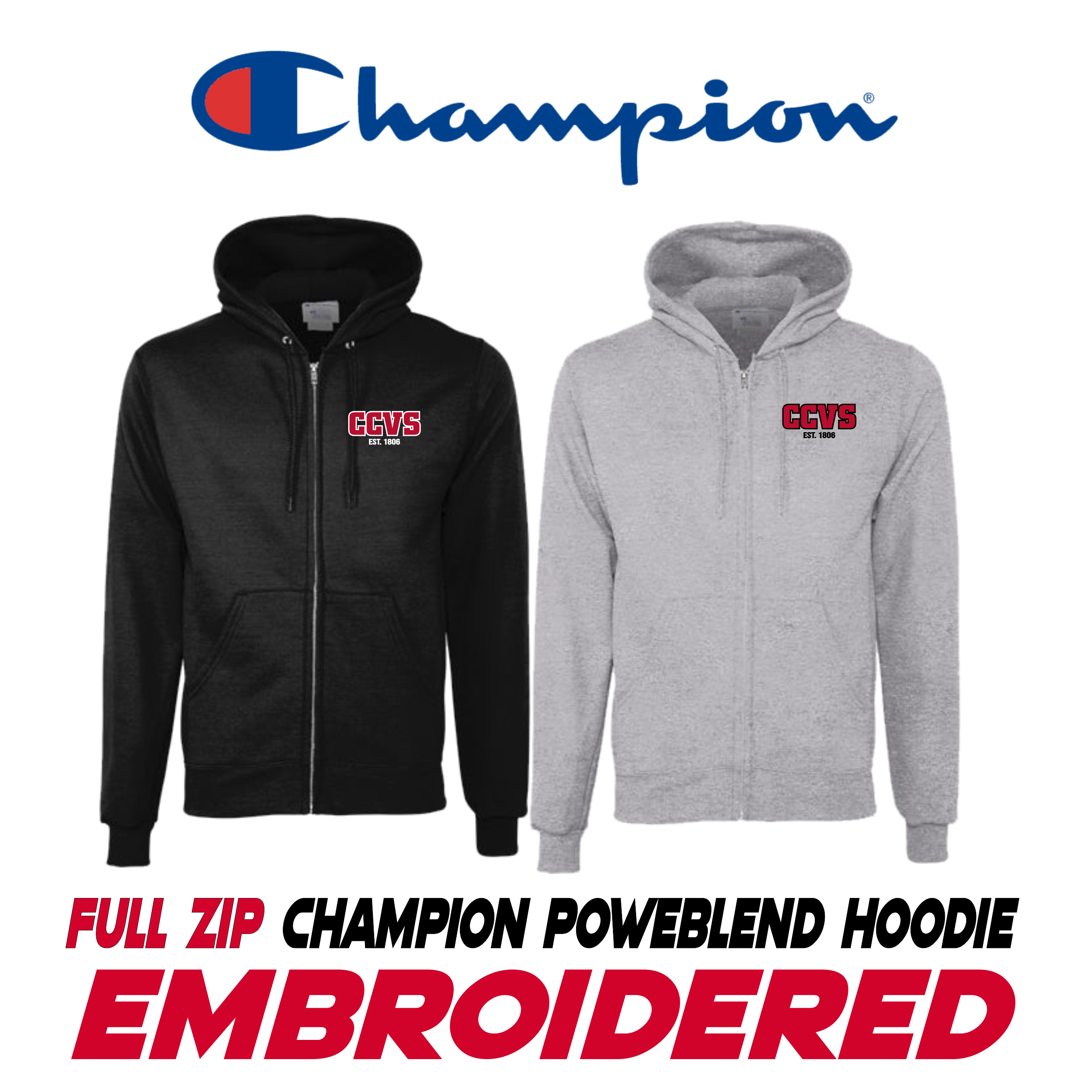 Embroided Champion Powerblend Zip Hoodie