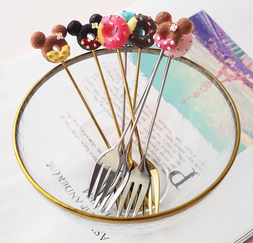 Miniatura: Cuchara de acero inoxidable con forma de Mickey donut cafe-beige