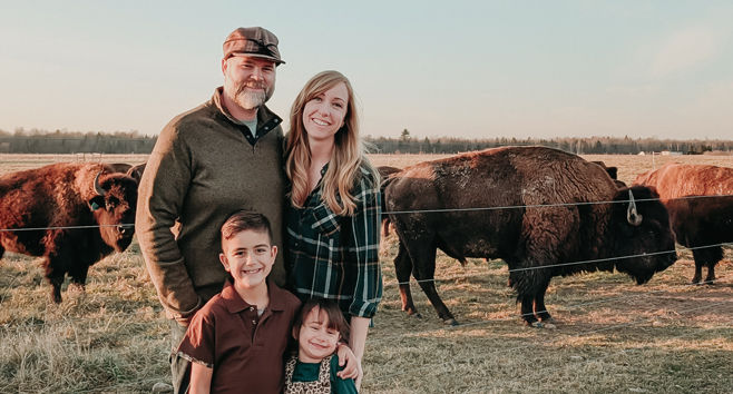 Bison ranch owners of a grass fed family-owned bison ranch in Wisconsin