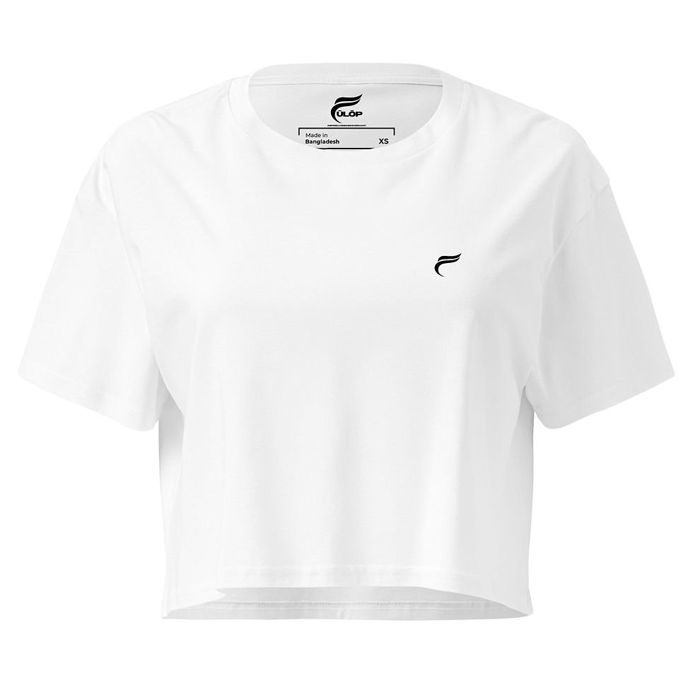 Miniaturbild: Weißes Body Fit Crop Top mit kleinem Logo auf der Brust
