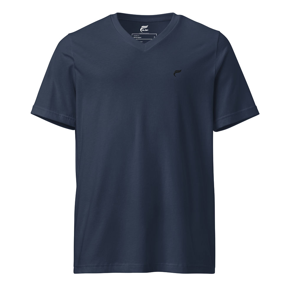 Miniaturbild: Dunkelblaues Kurzarm-T-Shirt mit V-Ausschnitt