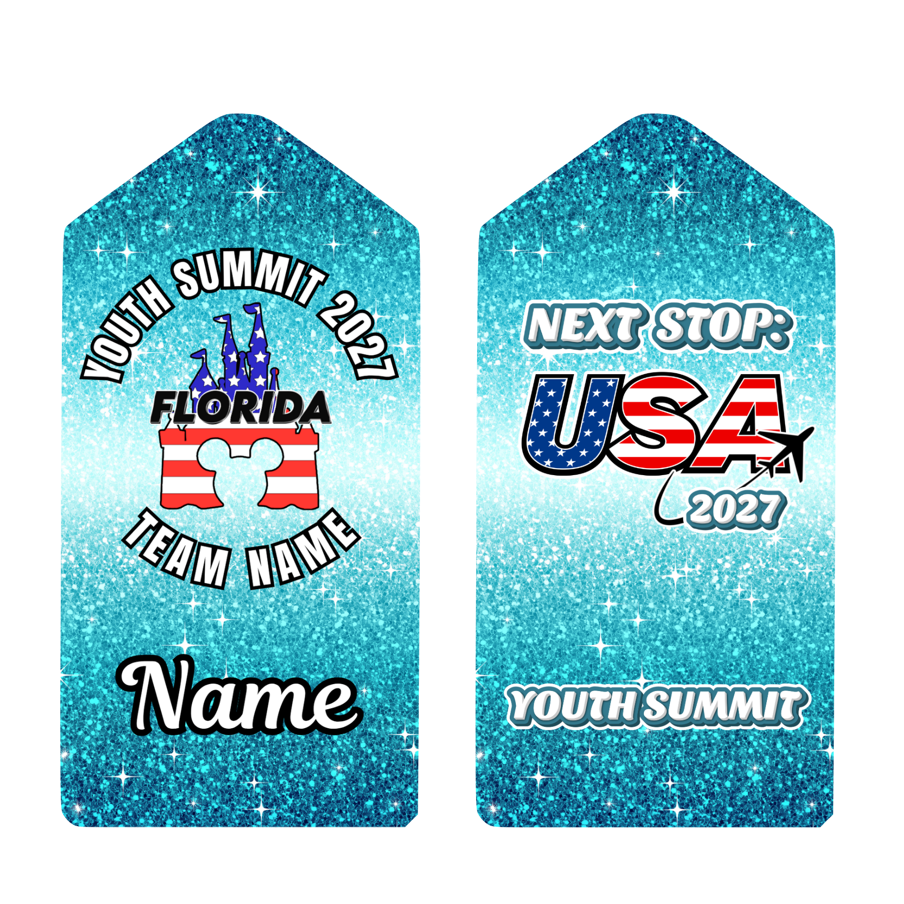 Youth Summit 2027 sparkly bagtag keyring- castle