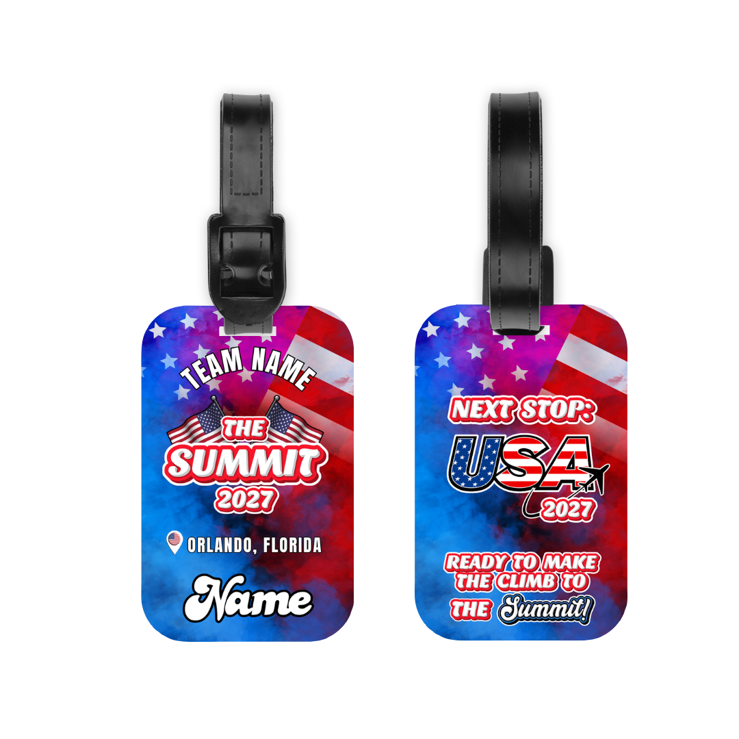 The Summit 2027 double sided luggage tag- Next Stop USA
