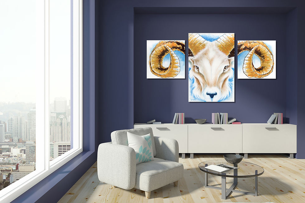 Thumbnail: Canvas of a White Ram on a Blue Background by Éric Sevigny.