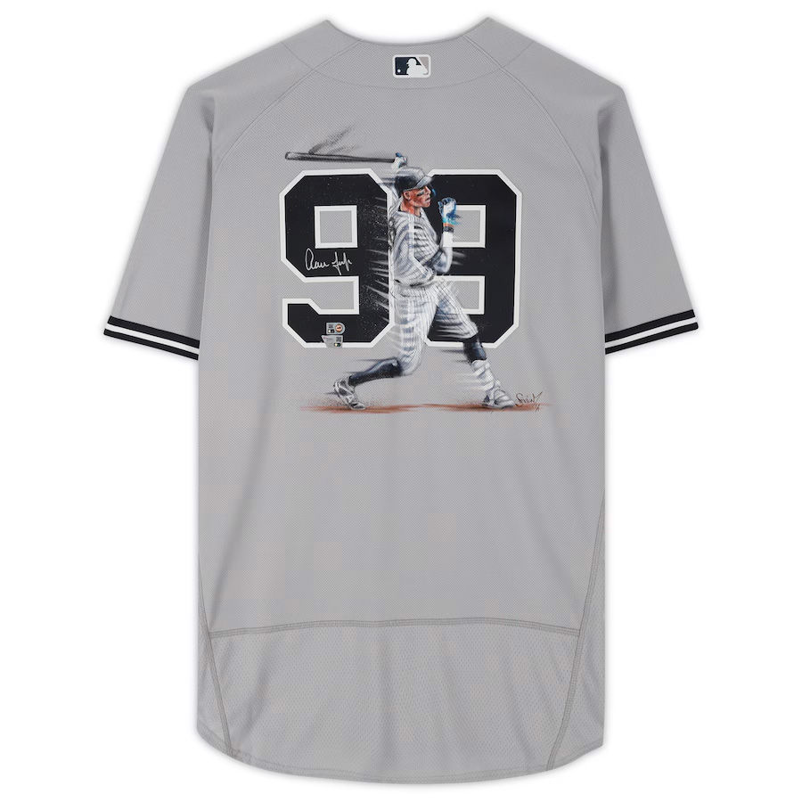 Aaron Judge who just did a big hit, painted on the New York Yankees gray, by sports artist Eric Sevigny and signed by Aaron Judge. Fanatics Collector's Piece 1/1