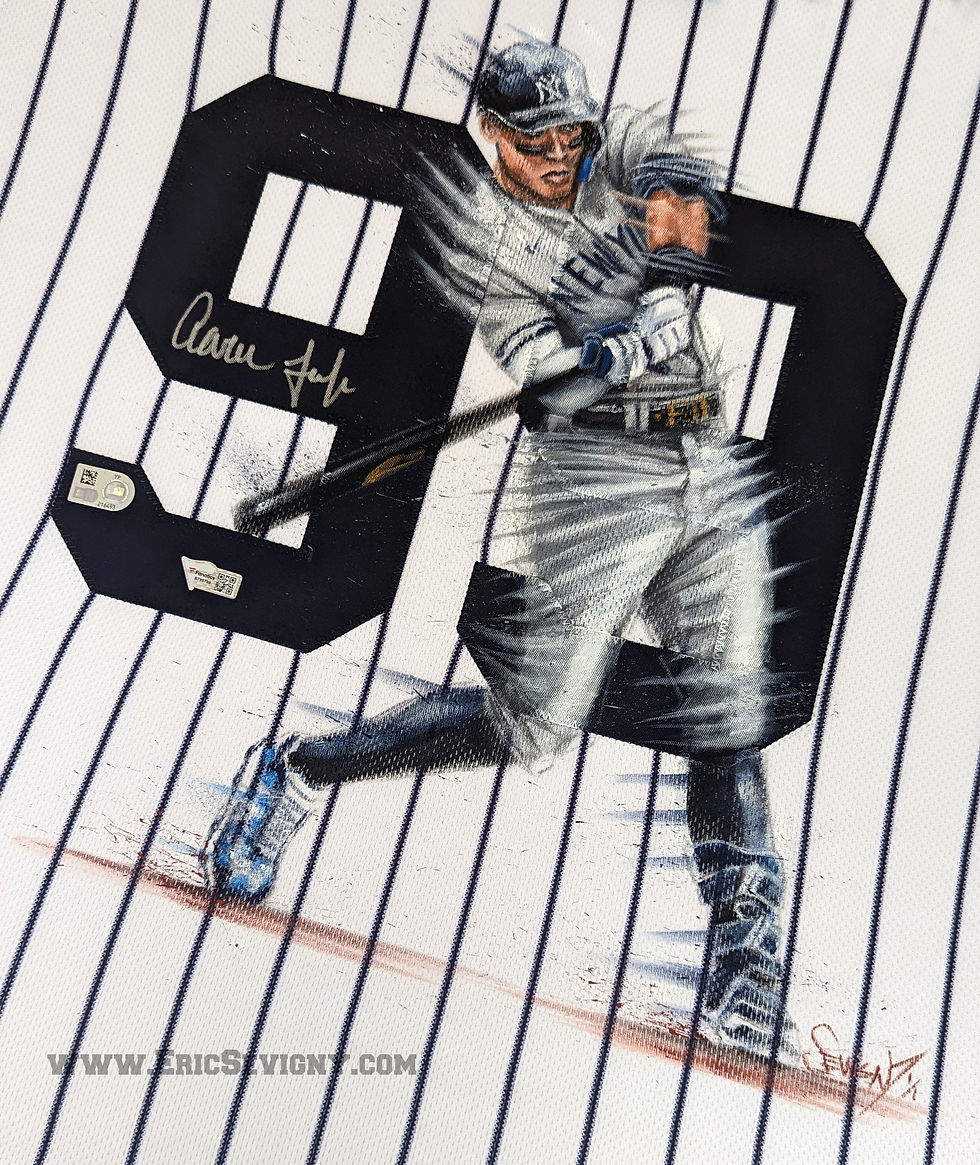 Chandail des Yankees de New York signé Aaron Judge peint par l'Artiste Sportif Eric Sevigny commissionné par Fanatics