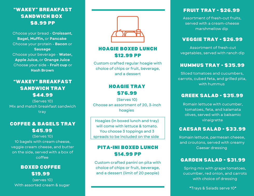 Catering Services Trifold Brochure in Teal Pastel Orange Creative Young Professional Style