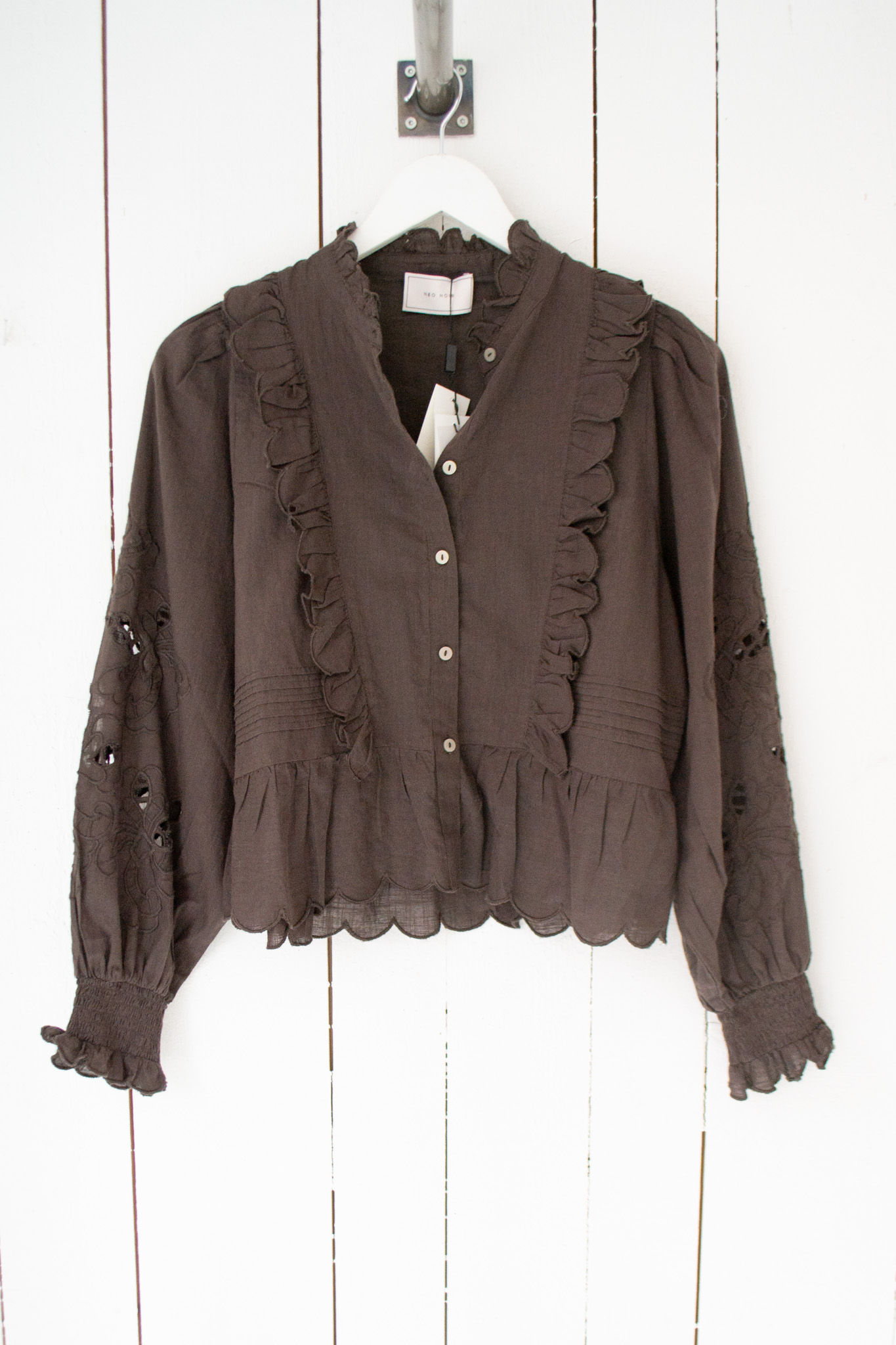 Neo Noir Petrine Embroidery Blouse Dark Brown