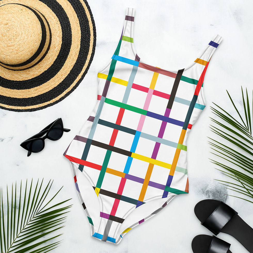 Thumbnail: Colorful Grid Print Swimsuit | One-Piece Swimwear for Pool & Beach