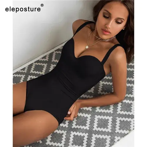 Thumbnail: Sexy Black & White Push-Up One-Piece Swimsuit – Solid Monokini Beachwear