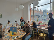 Art students painting during Paula Garcia's oil workshop at The Clockwork Door, Dublin.