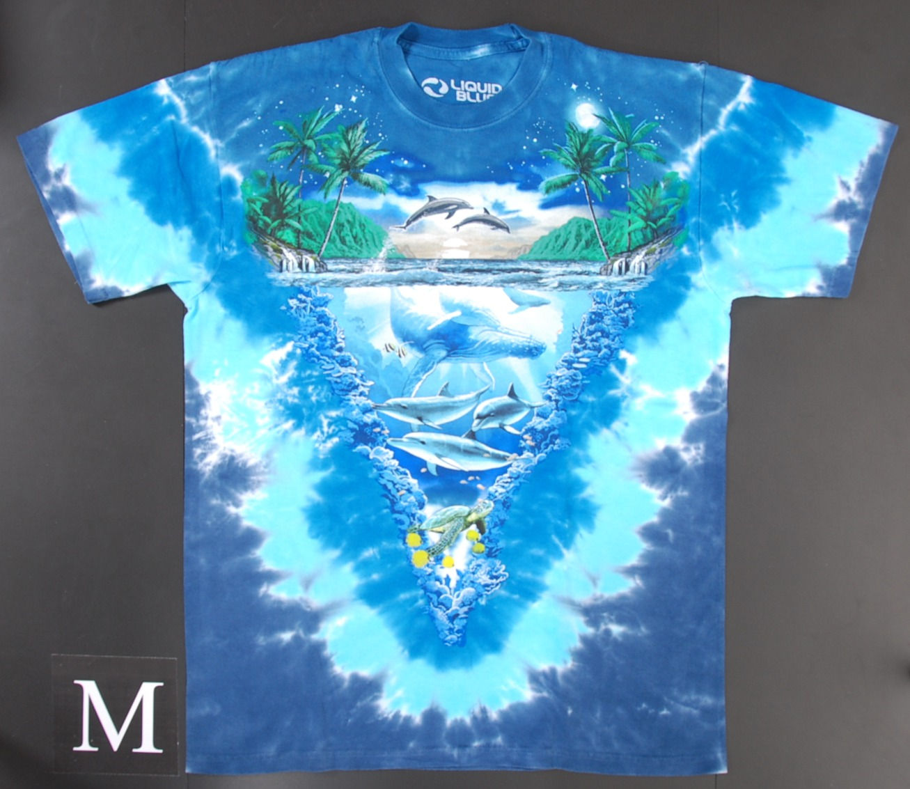 T-Shirt Delfine Meer Blau Batik – Liquid Blue – Größe M