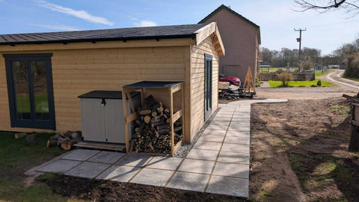 Made to measure patio paving installation in natural stone
