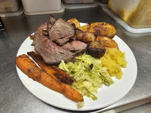 Lunch menu, meat, salad, potatoes, carrots