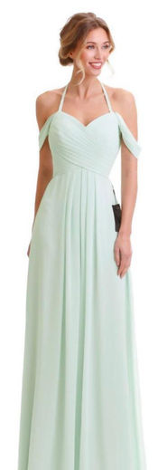 pale mint coloured bridesmaid dress, from the front