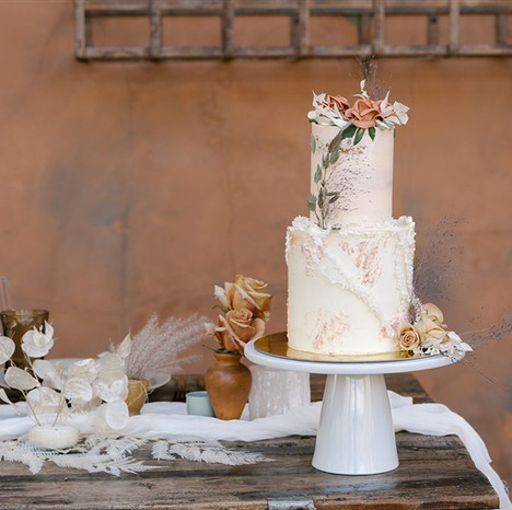 Tuscan style wedding cake design with buttercream flowers and dried greenery - Crumb Cakery - Ranch at the Canyons