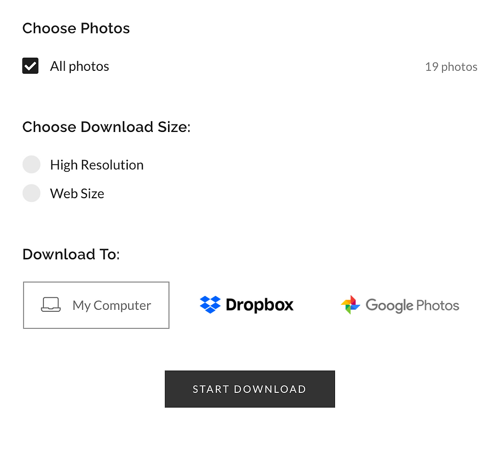 Chosing download size and location