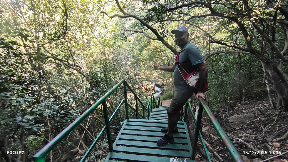 Metal stairs leading down to the 1st waterfall