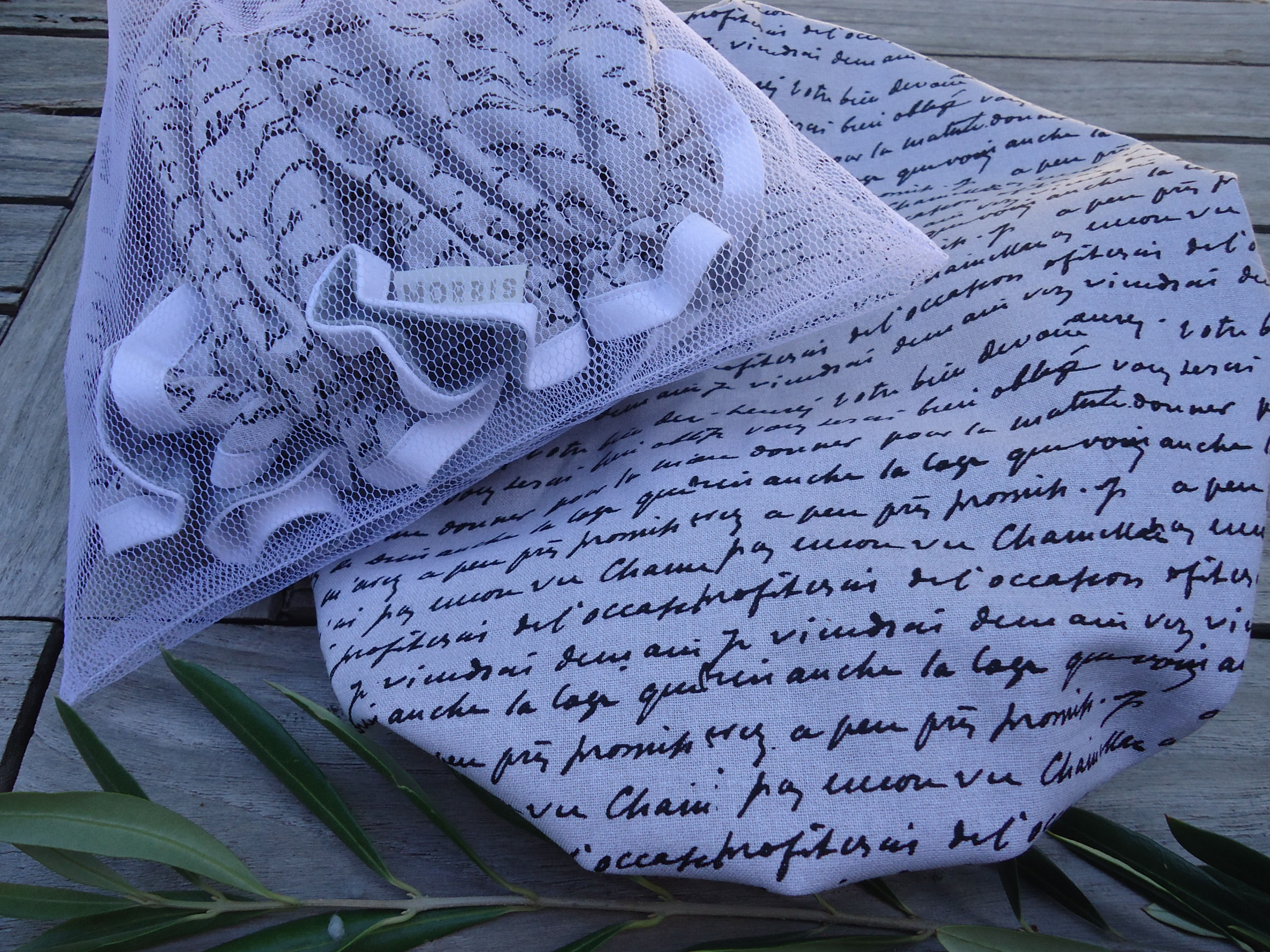 SHOWER CAP , TAUPE SCRIPT DESIGN