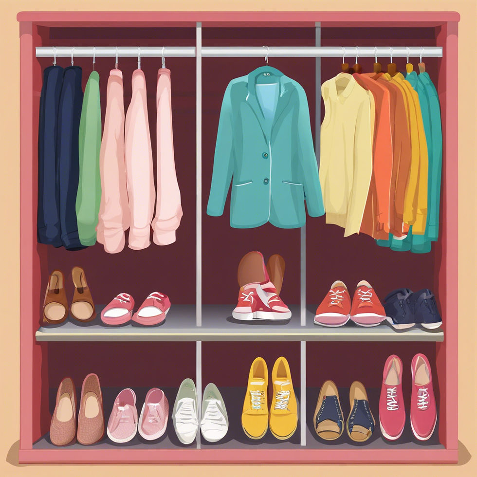 A cupboard filled with clothes and shoes