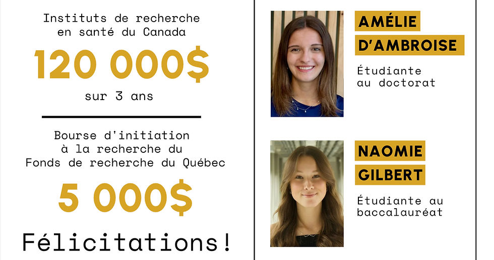De bonnes nouvelles pour Amélie D’Ambroise et Naomie Gilbert, étudiantes sous la supervision d’Isabelle Gaudet!