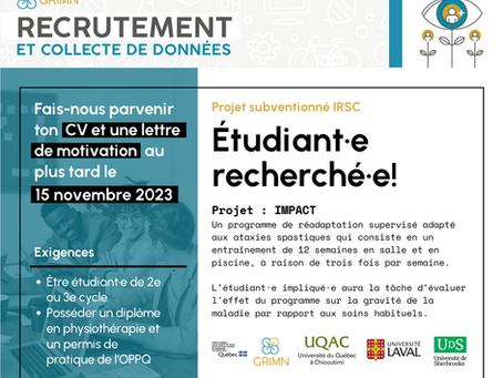 Étudiant·e gradué·e en physiothérapie recherché·e pour un projet financé par les IRSC!
