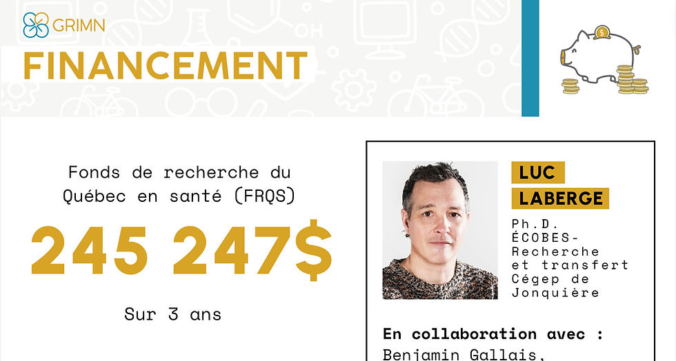 Nouveau financement en DM1 de 245 247$ pour le chercheur Luc Laberge et ses collègues d’ÉCOBES et du GRIMN!