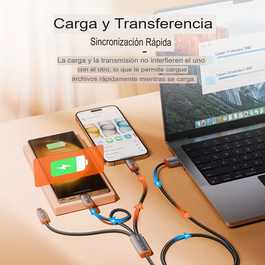 Miniatura: Toocki Cable 3 En 1 Alta Velocidad Tipo C Micro Usb Lightnin