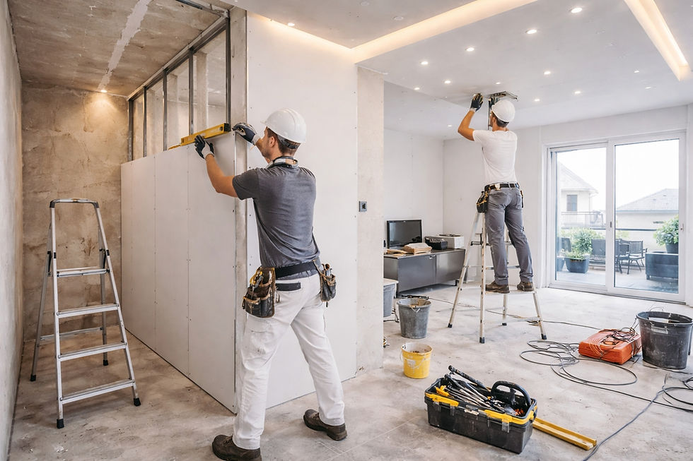 Bauarbeiter während der Arbeit