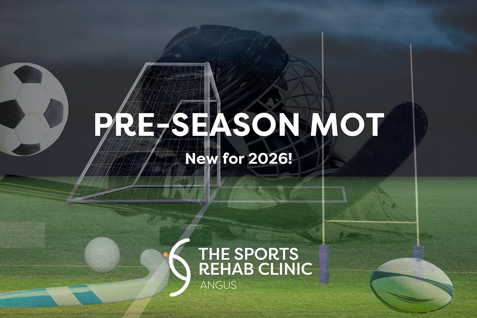 Pre season MOT session at The Sports Rehab Clinic for any one who is returning to a new season of sport. Football. Rugby. Hockey. Ice Hockey. Roller Hockey. Shinty.