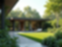 A stunning 3D landscape visualization showcasing a modern backyard design with lush greene
