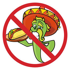 Jalapeno with sombrero covered by "no" sign