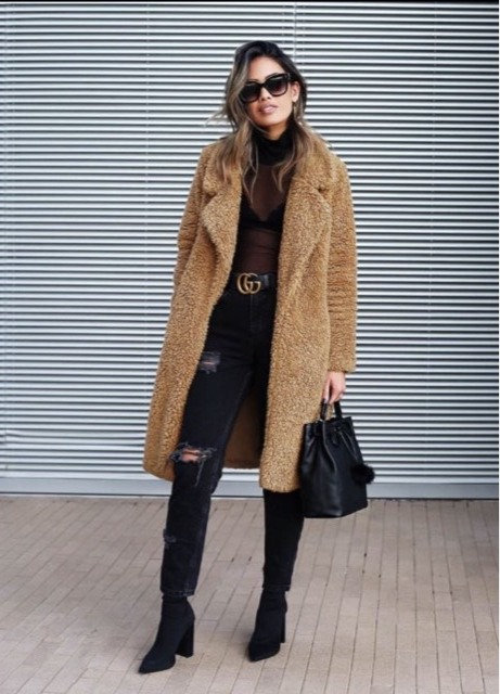long camel teddy coat