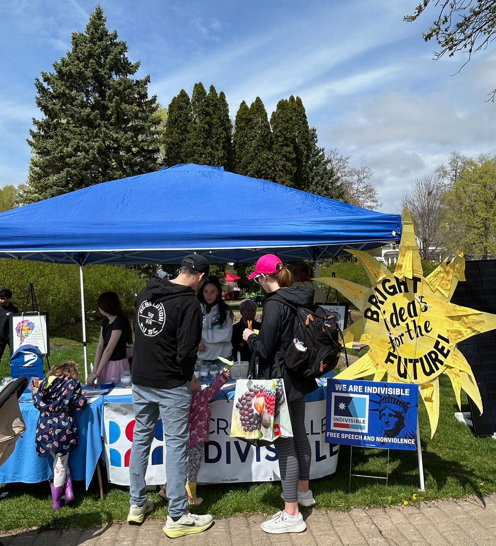 St. Croix Valley Indivisible booth at the ECO Fair. Thanks to Linda Steinworth for this photo.