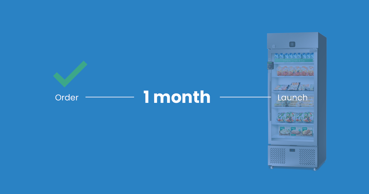 graphic depicting a 1 month period between ordering and launching a smart fridge vending machine