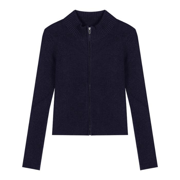 Women Zip Up Knit Cardigan Slim Fit Casual Sweater