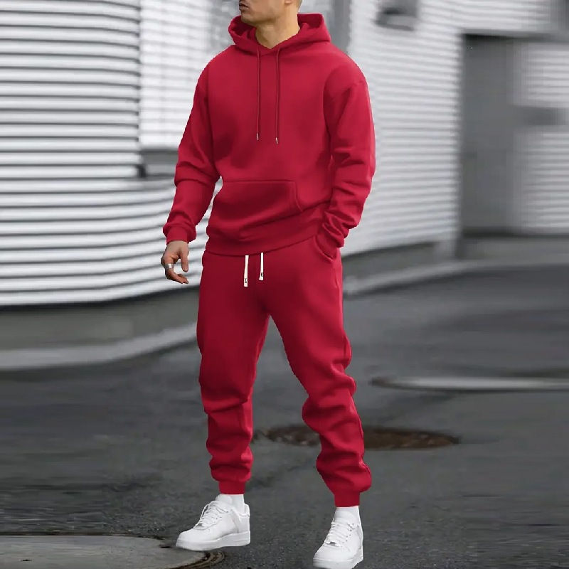 Thumbnail: Mens Solid Color Hooded Sweatshirt and Pants Set